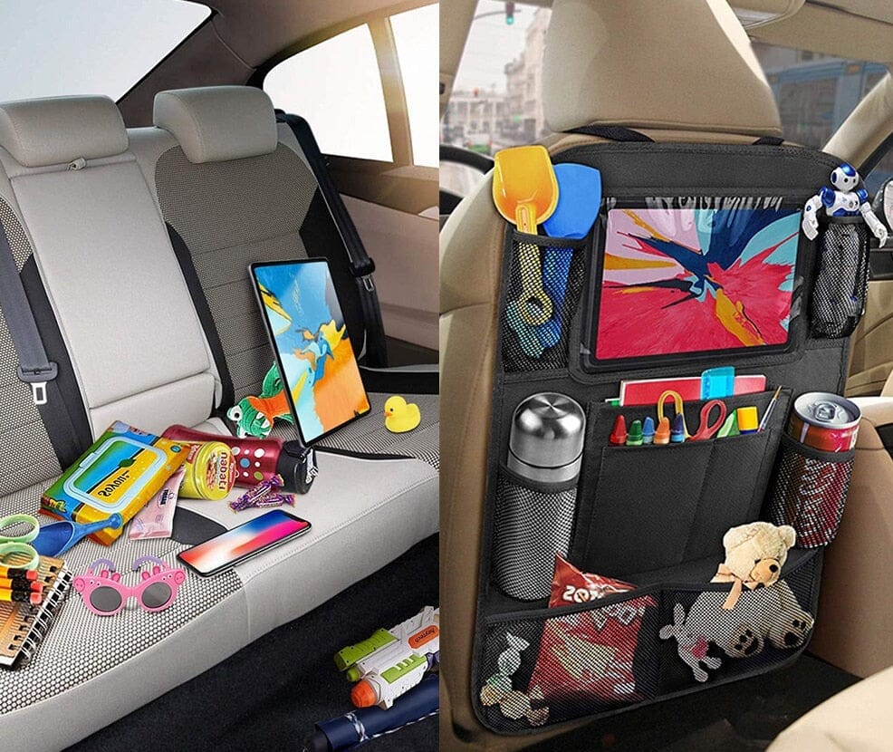 « Range Auto™ Organiseur de siège auto – Solution de rangement de voiture pratique et durable pour garder votre véhicule bien rangé. Parfait pour organiser les essentiels comme les clés, les téléphones et les collations, conçu pour s'adapter à la plupart des sièges auto. »